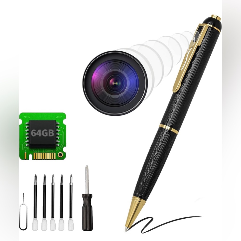 64G Hidden Camera, Mini Spy Camera, 1080P FHD Pen Camera, Nanny Cam with 300 min